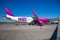 Kyiv, Ukraine - June 26, 2020: Aircraft AIRBUS A320-200 HA-LYJ WIZZ AIR airlines. The plane is on the platform of the Kyiv airport