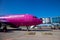 Kyiv, Ukraine - June 26, 2020: Aircraft AIRBUS A320-200 HA-LYJ WIZZ AIR airlines. The plane is on the platform of the Kyiv airport