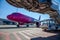 Kyiv, Ukraine - June 26, 2020: Aircraft AIRBUS A320-200 HA-LYJ WIZZ AIR airlines. The plane is on the platform of the Kyiv airport