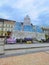 Kyiv, Ukraine, May 27, 2022: Covered monument to Princess Olga, St. Andrew the Apostle, educators Cyril and Methodius