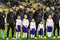 Kyiv, Ukraine - November 8, 2018: Stade Rennais players before the start of UEFA Europa League match against Dynamo Kyiv at NSC