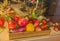 Kyiv, Ukraine: Old glass Christmas toys of  in the form of fruits, fruits and vegetables in Toy Museum