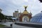 Kyiv, Ukraine - September 11, 2022: Independence memorial at Maidan Nezalezhnosti square in Kyiv, Ukraine. Statues side by side