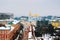 Kyiv, Ukraine, with a view of the St Michaels Golden - Domed Monastery and traffic