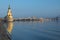 KYIV, UKRAINE â€“ 16 November 2016: Morning view to the embankment near the river port. City landscape