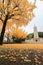 Kyoikuto and ginkgo trees with beautiful yellow leaves in Osaka Castle Park,Japan