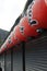 Kyoto, Japan - 2010: Paper red lantern, Chochin, hanging outside shop