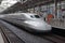 KYOTO, JAPAN - AUGUST 14: Shinkansen train waits for departure ar rail terminal in Japan on August 14, 2012