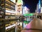 Kyoto ,Japan : can of sparking water put on the bar with background billboards and lighting from restaurant at shinsaibashi on D