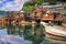 Kyoto, Japan with Funaya boathouses on Ine Bay