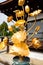 Kyoto, Japan. Golden lotus flowers decoration sculpture in Ninna-ji Temple Complex park in Kyoto, Japan