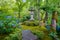 KYOTO, JAPAN - JULY 05, 2017: Beautiful stoned structure inside of Zen Garden of Tenryu-ji, Heavenly Dragon Temple. In