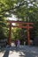 Kyoto, Japan - May 18, 2017: Torii gate of the Yasaka jinja shrine in Kyoto