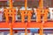 KYOTO, JAPAN - Nov 23, 2016 : Ema prayer tables with unique Torii gates boards at Fushimi Inari Taisha Temple in Kyoto.