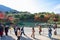 Kyoto, Japan - November 17, 2017 :Tourists enjoy travel to Sogenchi pond garden in autumn season at Tenryuji temple