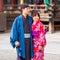 KYOTO, JAPAN - NOVEMBER 7, 2017: A loving couple in a kimono in