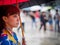 Kyoto, Japan - October 03: Unidentified female tourist in tradional Japanese clothes with umbrella in Shoren-In temple