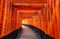 KYOTO,JAPAN-OCTOBER 20,2016:Red wooden Tori Gate at Fushimi Inari Shrine in Kyoto, Japan