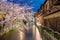 Kyoto, Japan at the Shirakawa River in the Gion District in Kyoto during the spring cherry blosson season