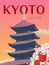 Kyoto Japan travel poster with toji temple  sunset view