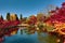 Kyoto at the pond and bridge of Eikando Temple in the Autumn