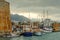 Kyrenia or Girne historical city center, view to marina with ma