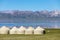 Kyrgyz yurts on the shore of mountain lake