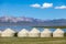 Kyrgyz yurts on the shore of mountain lake