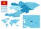 Kyrgyzstan detailed administrative blue map with country flag and location on the world map.