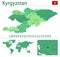 Kyrgyzstan detailed map and flag. Kyrgyzstan on world map