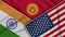 Kyrgyzstan United States of America India Flags Together Fabric Texture Illustration
