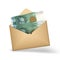 Kyrgyzstani som notes inside an open brown envelope. money in an open envelope