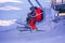 L`Alpe D`Huez, France 30.12.2019 A group of children with ski teacher climbs the ski lift. Cableway lift cabin