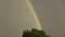 L colorful evening rainbow over farmland fields with electricity tower