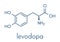 L-DOPA levodopa Parkinson`s disease drug molecule. Skeletal formula.
