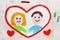 L drawing: Man and woman holding heands in big red heart.