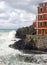 L Riomaggiorre Cinque Terre old building raging stormy sea cli