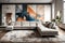 An L-shaped modular sofa in a contemporary setting with abstract wall art