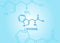 L-Tryptophan structural formula on blue medical background with molecules for article, banner or presentation. Vector