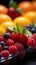 La Boqueria Market in Barcelona showcases a colorful, close up array of freshly sliced fruits