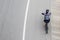 La Calera, Colombia - October, 2020: Overhead shot of anamateur woman cyclist on the road between Bogota and La Calera on the