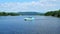 LA CROSSE, WI - 21 JUL 22: Paddle Bar pontoon boat on Mississippi River.