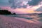 La Digue Seychelles, sunset on the white tropical beach with palm tree