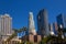 LA Downtown Los Angeles Pershing Square palm tress