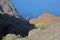 LA GOMERA, SPAIN: Mountainous landscape with the Atlantic Ocean in the background. Picture taken near Arure village