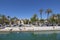 La Llotja and car park on Paseo Maritimo and palms