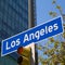 LA Los Angeles sign in redlight photo mount on downtown