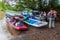 LA PAVONA, COSTA RICA - MAY 16, 2016: Passengers leave a boat on their way from Tortugueroon La Suerte rive