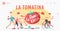 La Tomatina Landing Page Template. Tomato Festival Celebration. Happy Characters Throw Vegetable to Eath Other
