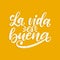 La Vida Es Buena translated from Spanish Life Is Good handwritten phrase on yellow background.Vector inspirational quote